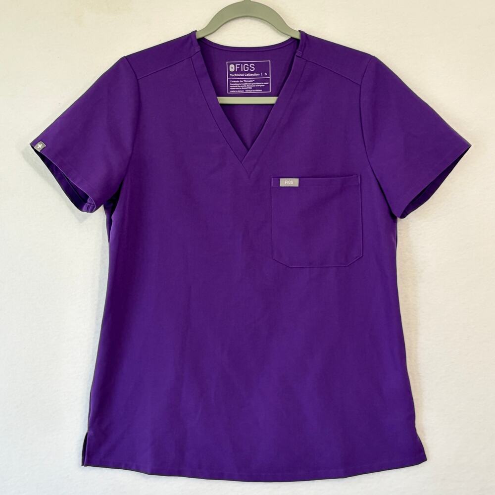 Figs Scrub Top Womens Purple V-Neck Short Sleeve Medical Uniform